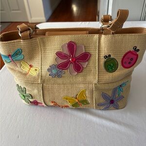 Relic by Fossil Straw Y2K Floral Butterfly Embroidered Beige Shoulder Bag